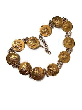 Vintage Statement Piece Greek Roman Coin Medallion Adjustable Chain Belt